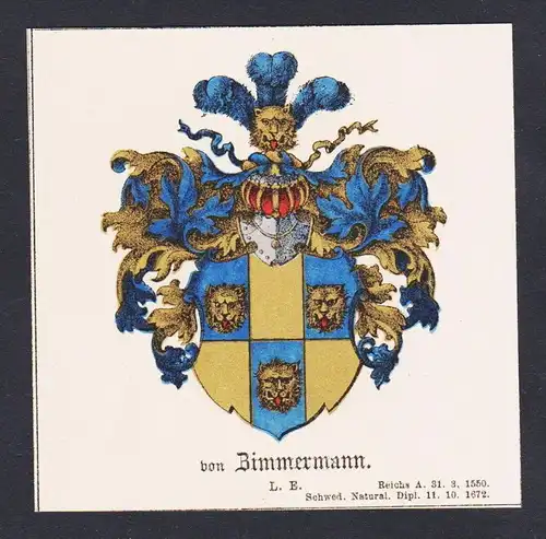 . von Bimmermann Wappen Heraldik coat of arms heraldry Litho