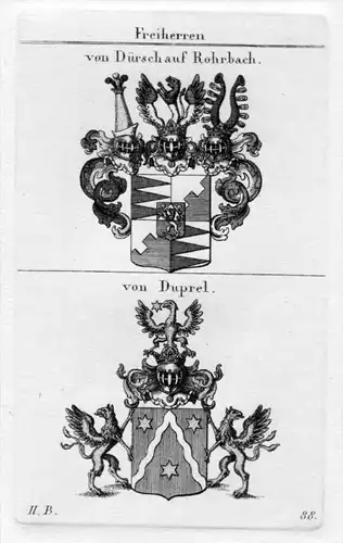 Dürsch Rohrbach Duprel Wappen coat of arms heraldry Heraldik Kupferstich