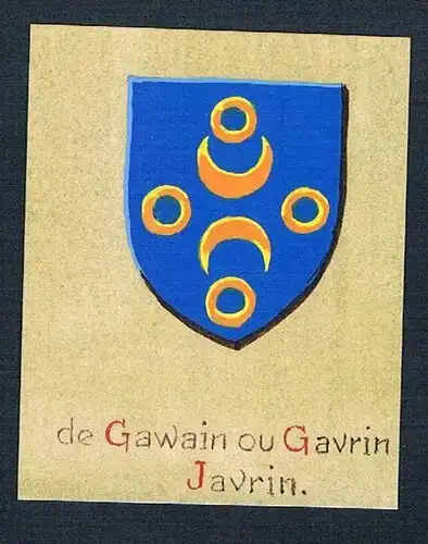 19. / 20. Jh. de Gawain ou Gavrin Javrin Blason Aquarelle Wappen Heraldik crest