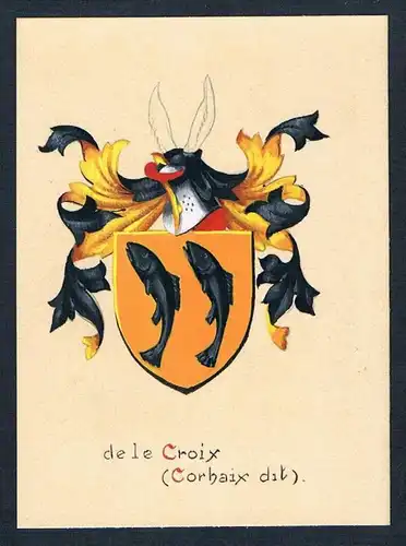 19. / 20. Jh.  de le Croix (Corhaix dit) Blason Aquarelle Wappen coat of arms
