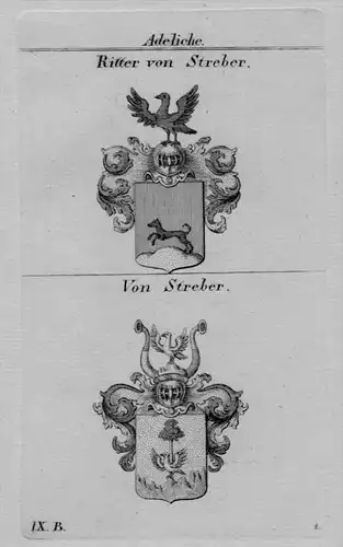 Ritter Streber Wappen Adel coat of arms heraldry Heraldik Kupferstich