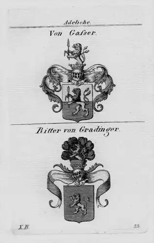 Gasser Gradinger Wappen Adel coat of arms heraldry Heraldik Kupferstich
