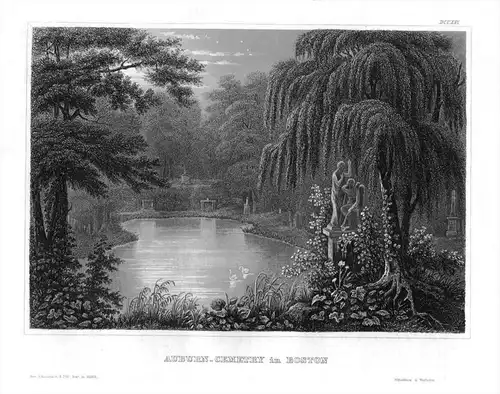 Auburn-Cemetry in Boston Massachusetts Original  engraving