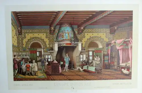 France Frankreich Haus house internal view Lithographie lithograph