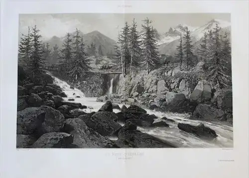 Cauterets Pont d'Espagne Pyrénées Lithographie lithograph