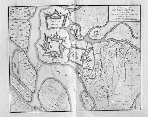 Kehl Belagerung v. 1733 Original Kupferstich