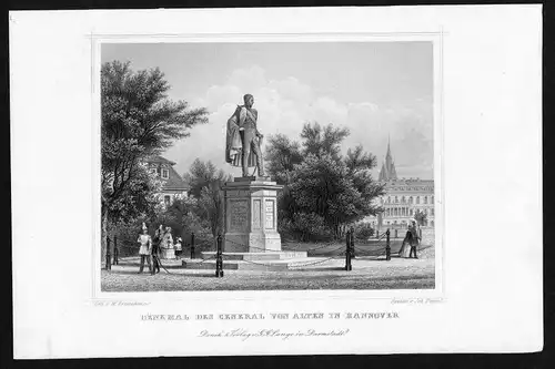 Hannover Denkmal General von Alten engraving Original