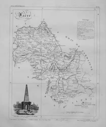 Departement Isère carte gravure Kupferstich Karte map France Frankreich