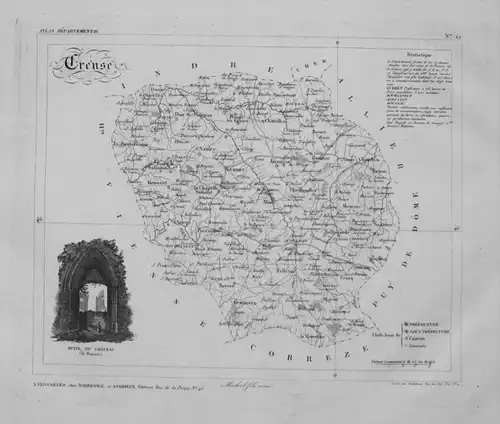 Departement Creuse carte gravure Kupferstich Karte map France Frankreich
