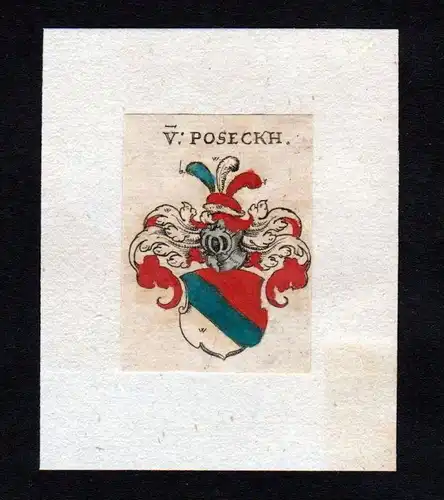 h. von Poseckh Wappen coat of arms heralrdy Heraldik Kupferstich