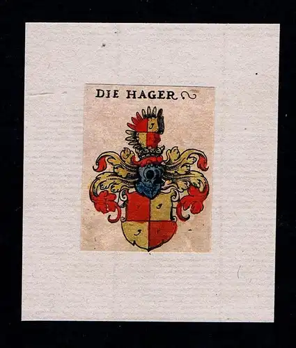 . - Hager Hagen Wappen Adel coat of arms heraldry Heraldik Kupferstich