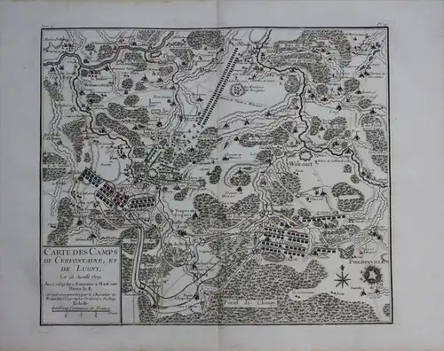 Thuin Walcourt Beaumont Philippeville map Karte Kupferstich gravure