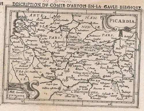 Picardie Aisne Oise Somme carte gravure map Karte Hondius Kupferstich