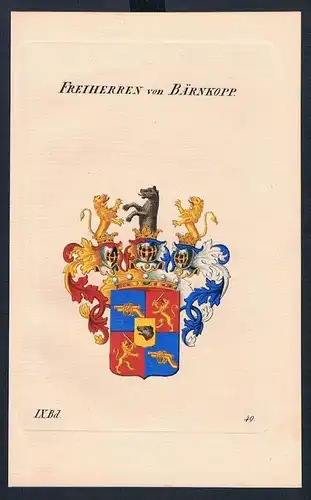 Freiherren von Bärnkopp Wappen Kupferstich Genealogie Heraldik coat of arms