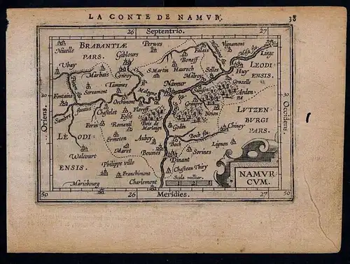 Namurcum - Namur Belgium Belgien carte ancient map Karte Ortelius Kupferstich