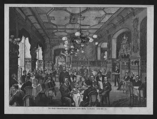 Großer Restaurationssaal Hotel Gotha Dresden Holzstich wood engraving