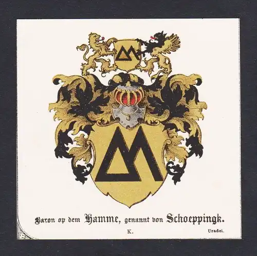 . von Hamme Schoeppingk Wappen Heraldik coat of arms heraldry Litho