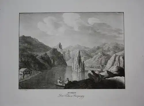 Der Felsen Barpagey -  Golubac Donau Babakei-Felsen Serbia Serbien Original Lithographie Kunike