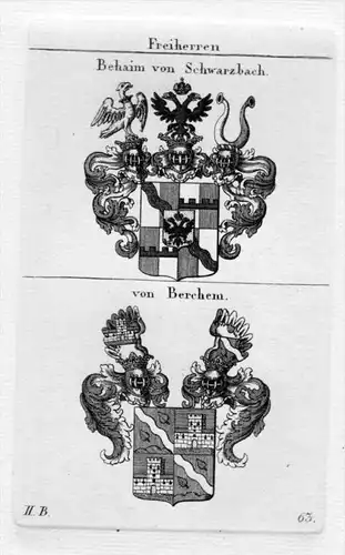 Behaim Schwarzbach Berchem Wappen coat of arms heraldry Kupferstich