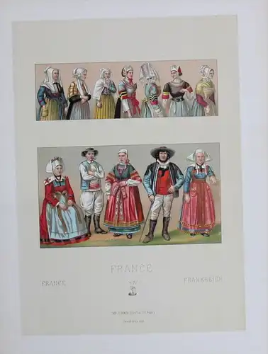 France Frankreich XIX siecle Trachten costumes Lithographie lithograph