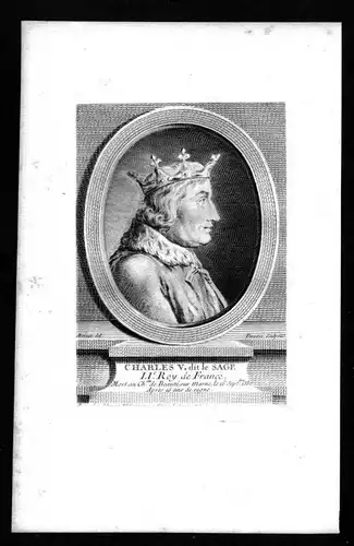 Karl V der Weise König Frankreich France Valois Kupferstich Portrait