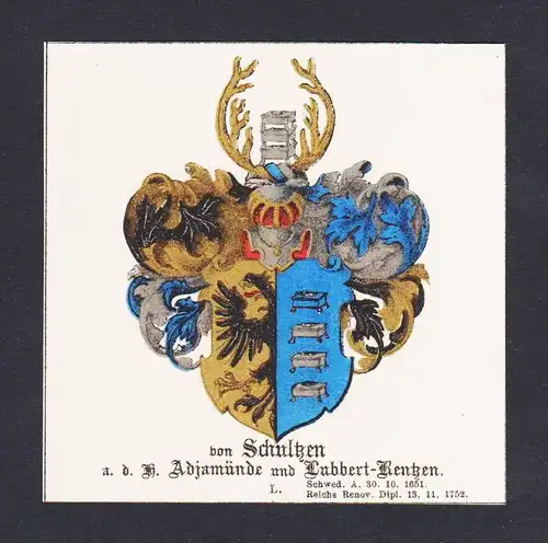 . von Schultzen Adjamünde Wappen Heraldik coat of arms heraldry Litho