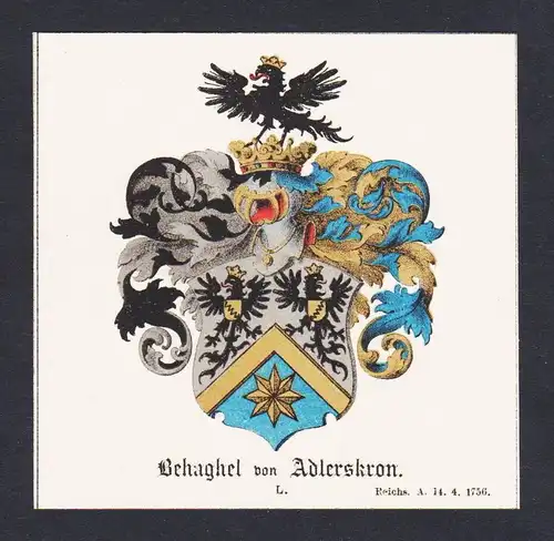 . Behaghel von Adlerskron Wappen Heraldik coat of arms heraldry Litho