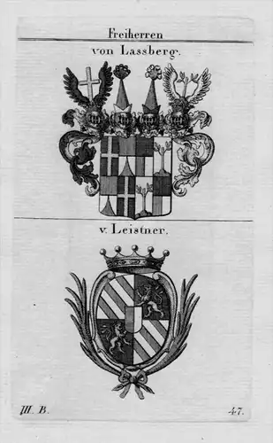 Lassberg Leistner Wappen Adel coat of arms heraldry Kupferstich