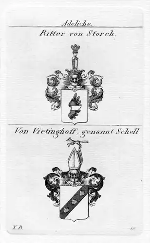 Storch Vietinghoff Schell Wappen coat of arms heraldry Heraldik Kupferstich