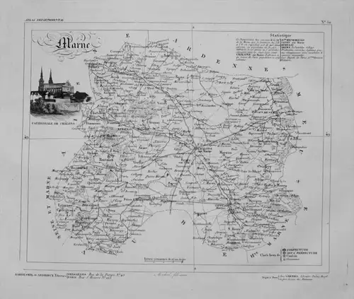 Departement Marne carte gravure Kupferstich Karte map France Frankreich