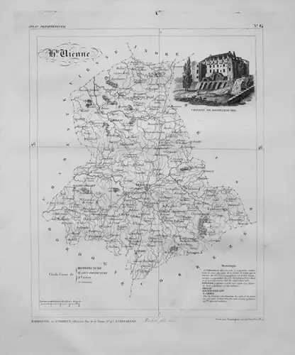 Departement Haute Vienne carte gravure Kupferstich Karte map France