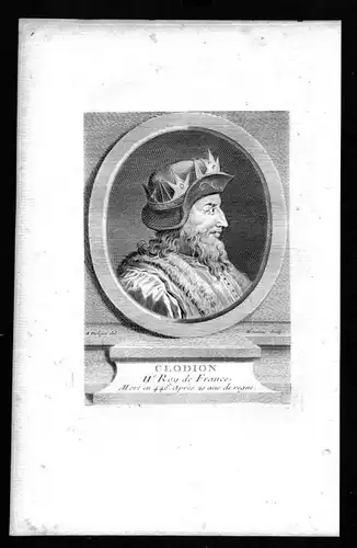Clodion Clodio alier König king Franken Merowinger Kupferstich Portrait