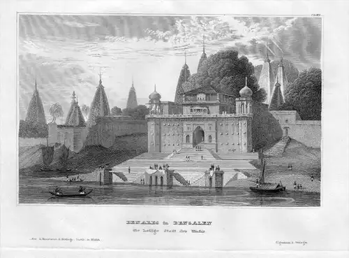 Varanasi Benares Uttar Pradesh Palast India engraving Original