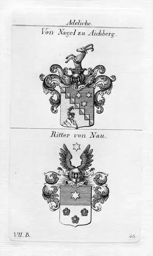 Nagel zu Aichberg Nau Wappen coat of arms Heraldik heraldry Kupferstich