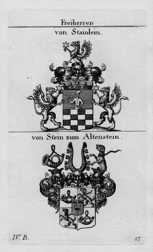 Stainlein Stein Wappen Adel coat of arms heraldry Heraldik Kupferstich