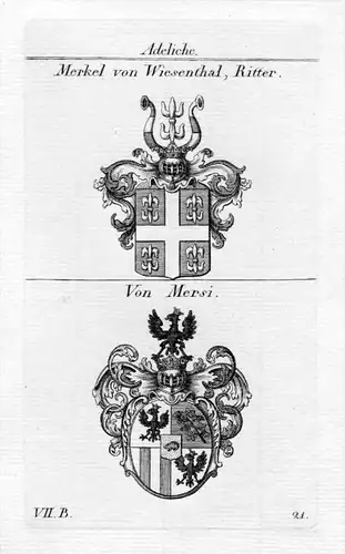 Merkel Wiesenthal Mersi Wappen coat of arms Heraldik heraldry Kupferstich