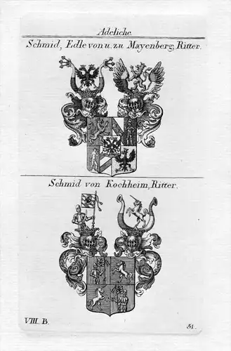 Schmid Mayenberg Kochheim - Wappen Adel coat of arms heraldry Heraldik Kupferstich