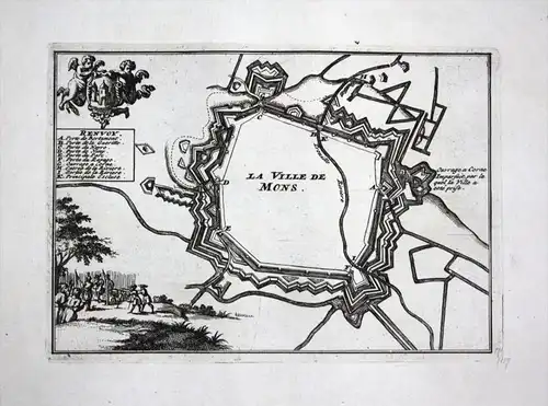 - Mons Bergen Belgium Belgique gravure engraving Ratelband map carte