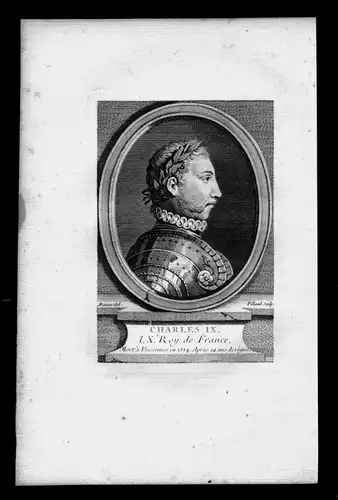 Karl IX Herzog von Orleans König Frankreich France Kupferstich Portrait
