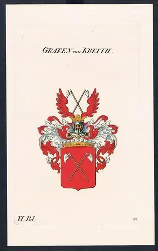 Grafen von Kreith Wappen Kupferstich Genealogie Heraldik coat of arms