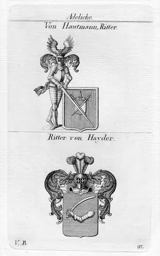 Hautmann / Hayder - Wappen Adel coat of arms heraldry Heraldik Kupferstich