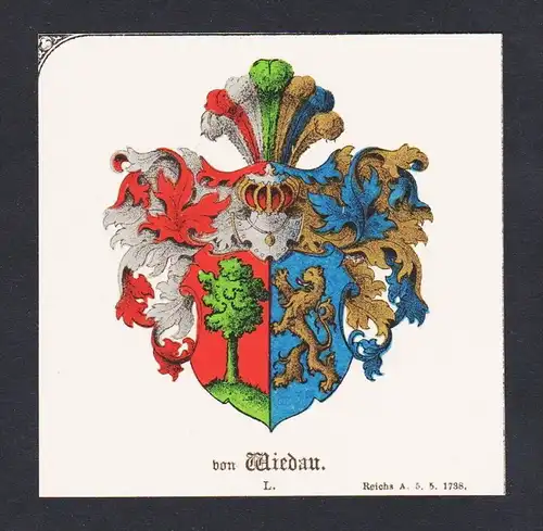 . von Wiedau  Wappen Heraldik coat of arms heraldry Litho