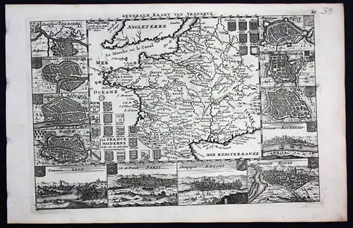 France Paris Bourdeaux Lyon Grenoble gravure engraving Ratelband map carte