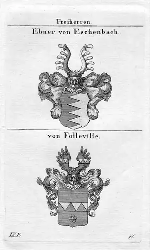 Ebner / Folleville - Wappen Adel coat of arms heraldry Heraldik Kupferstich