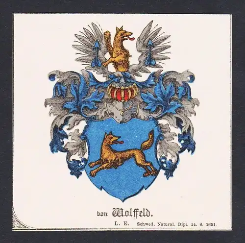 . von Wolffeld Wappen Heraldik coat of arms heraldry Litho