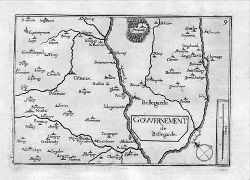 - Bellegarde Seurre Bourgogne Saône-et-Loire Carte map estampe