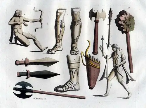 Griechen Antike Waffen weapons Aquatinta