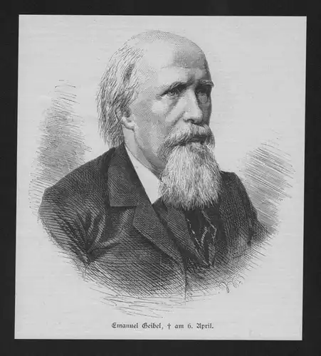 Franz Emanuel August Geibel Lyriker wood engraving Holzstich Portrait