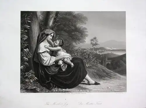 Mutter Witwe Kind Baby Liebe Familie Trost Baum engraving