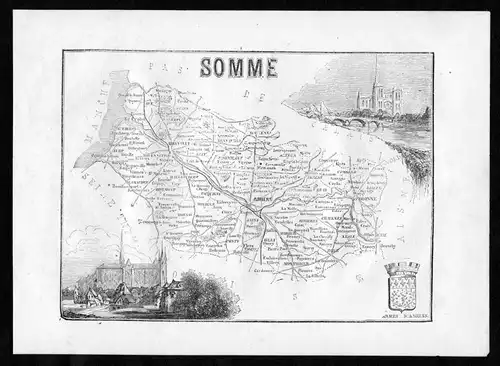 Somme - Amiens Frankreich France Departement Karte map Holzstich